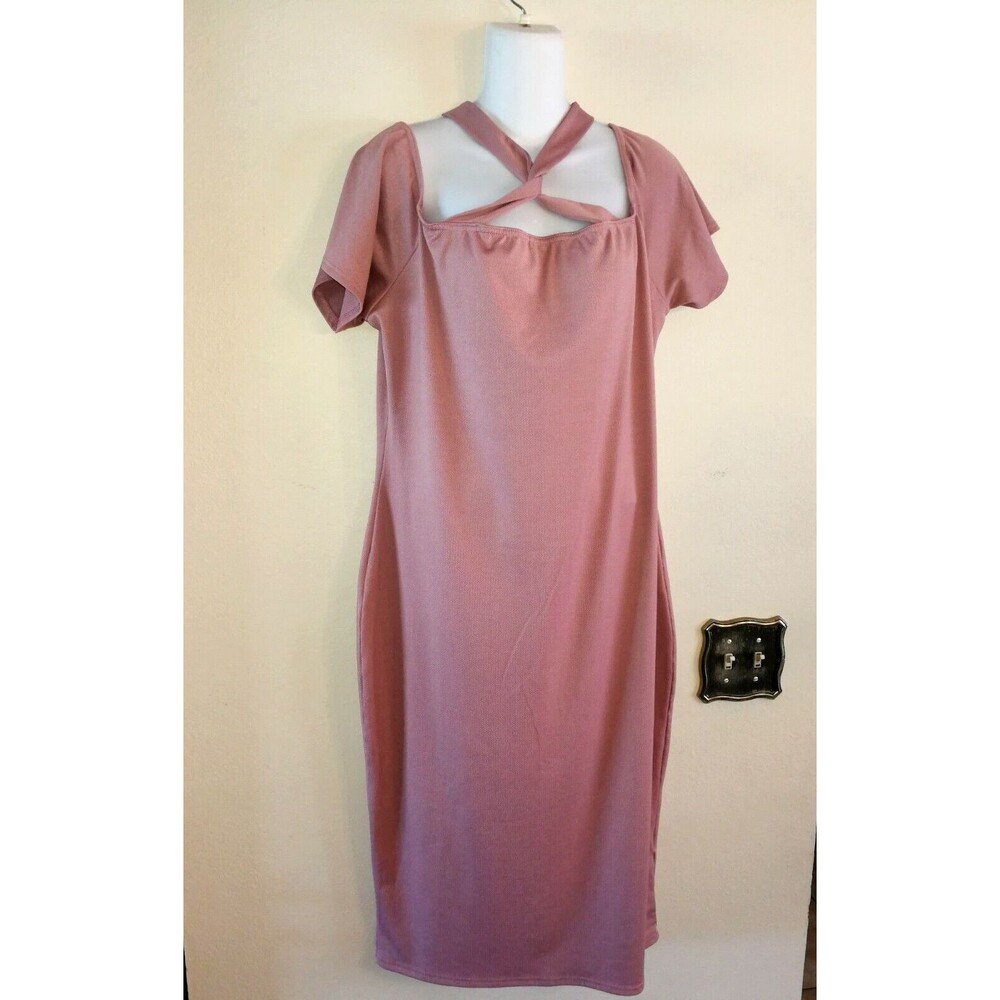 Womens Amazing Boohoo Stretchy Blush Pink Midi Dress US Size 20 , UK 24